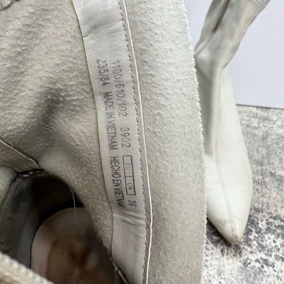 Zara Off White Faux Leather Pointed Toe Ankle High Heel Boots Size 6 - Picture 9 of 14